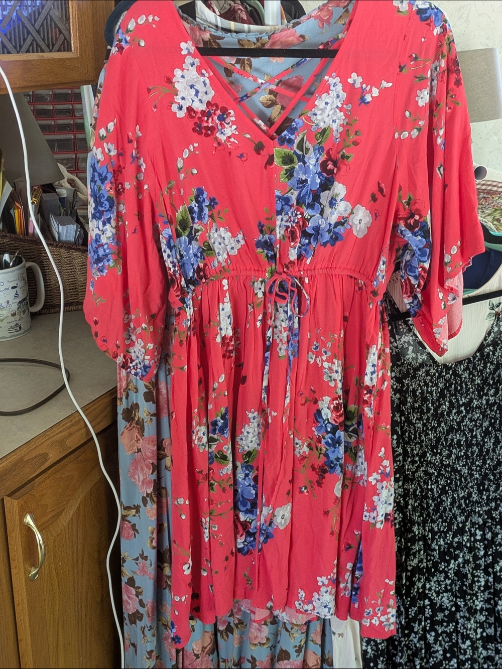 torrid Coral Floral Crisscross Tie-Waist Midi Dress